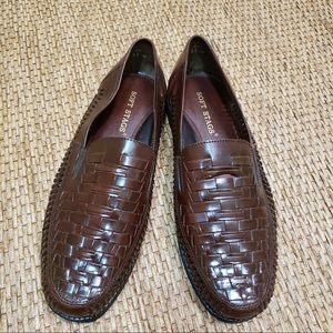 Soft Stag Brown Leather Dress Shoes Weaved Size 11